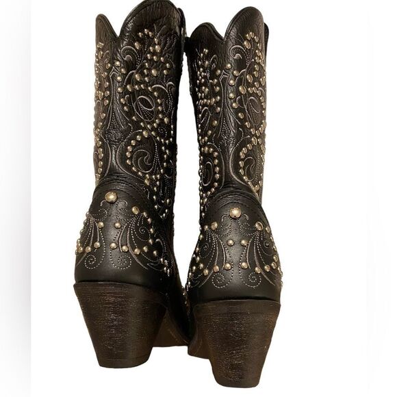 Womens Rocking Country Collection Black Studded Embellished Leather Boots 8M - Picture 6 of 9